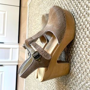 No. 6 Pony hair clog sandals in mint condition